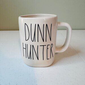 Rae Dunn "Dunn Hunter" Ceramic Coffee Mug White Black Text